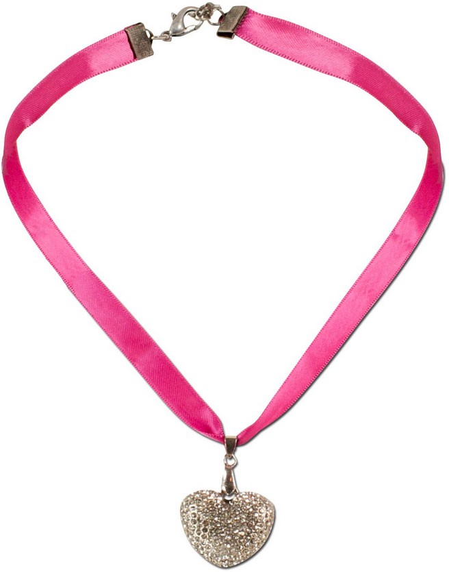 Satin Halskette mit Strassherzerl pink