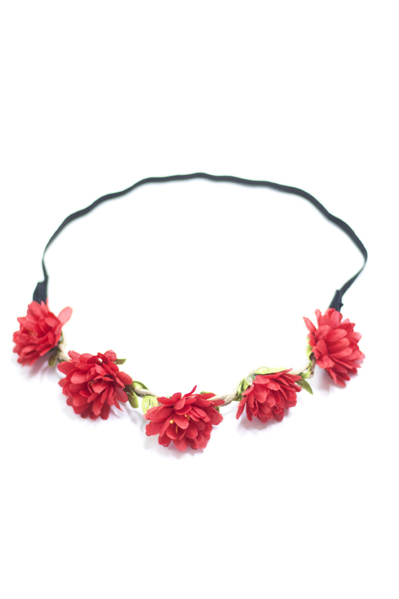 Hairband with red Spring Flowers