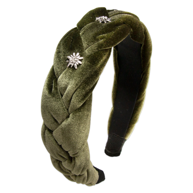 Velvet headband, braided look, green