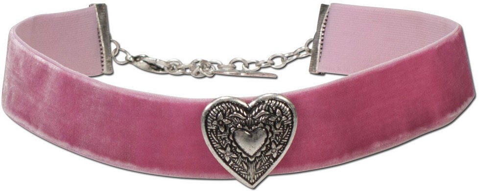 Thick Velvet Choker with Heart Pendant, Rose Pink