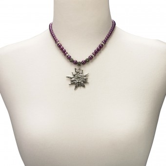 Collier de perles gros edelweiss violet