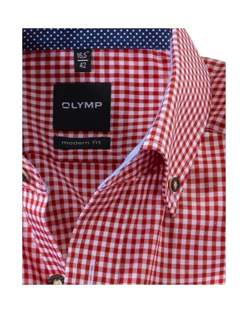 Olymp Luxor Dracht shirt rood / wit geruit