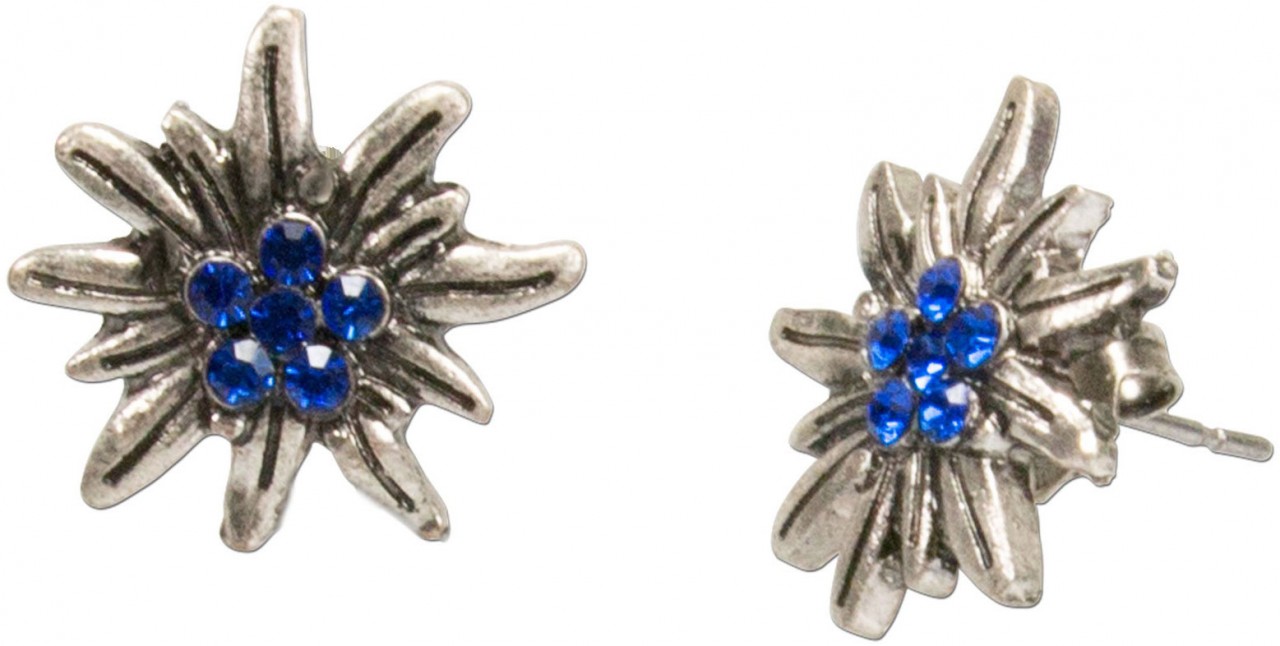 Mini Traditional Earrings, Edelweiss, Blue