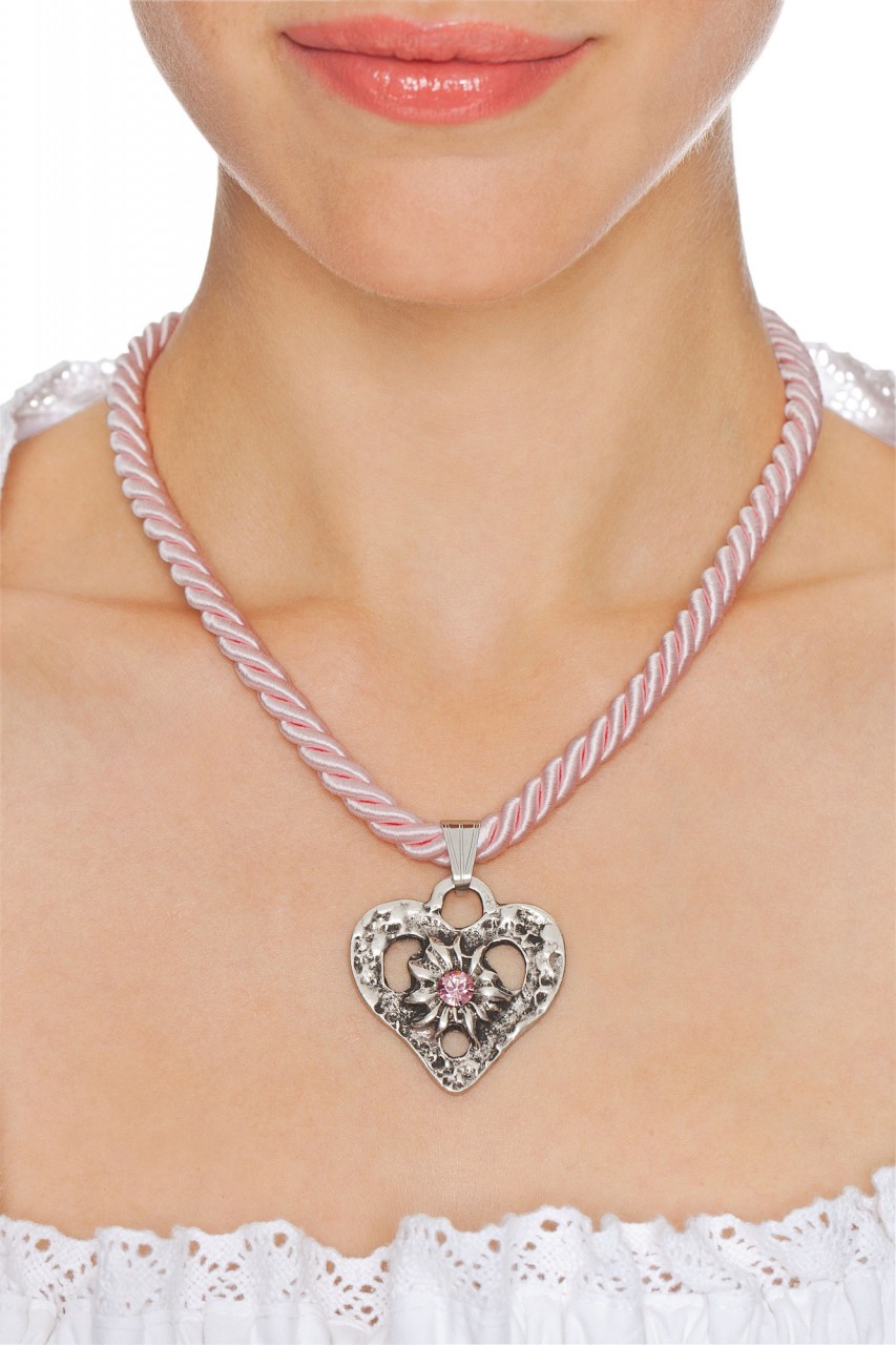 Voorvertoning: Koord ketting hart met steen, roze