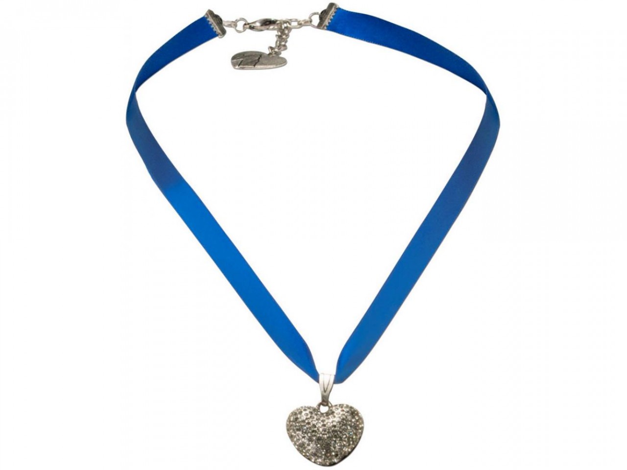 Vorschau: Satin Halskette mit Strassherzerl blau