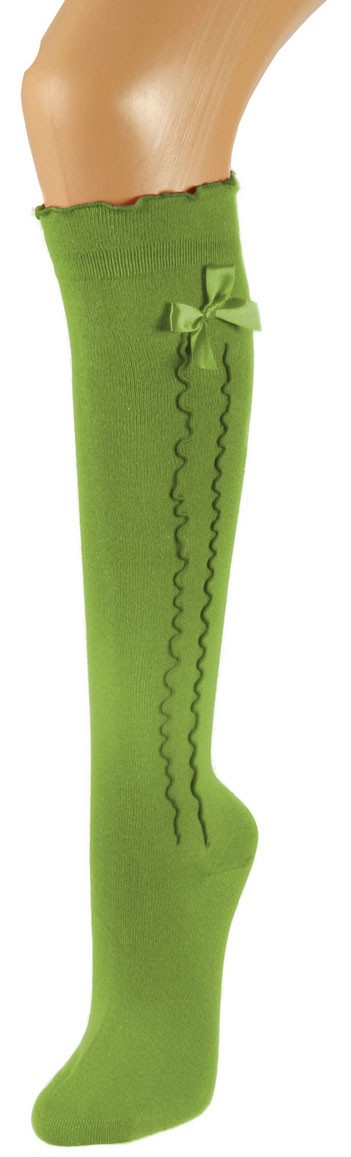 Ladies Stockings with Ruffle & Bow, Green