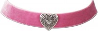 Preview: Thick Velvet Choker with Heart Pendant, Rose Pink