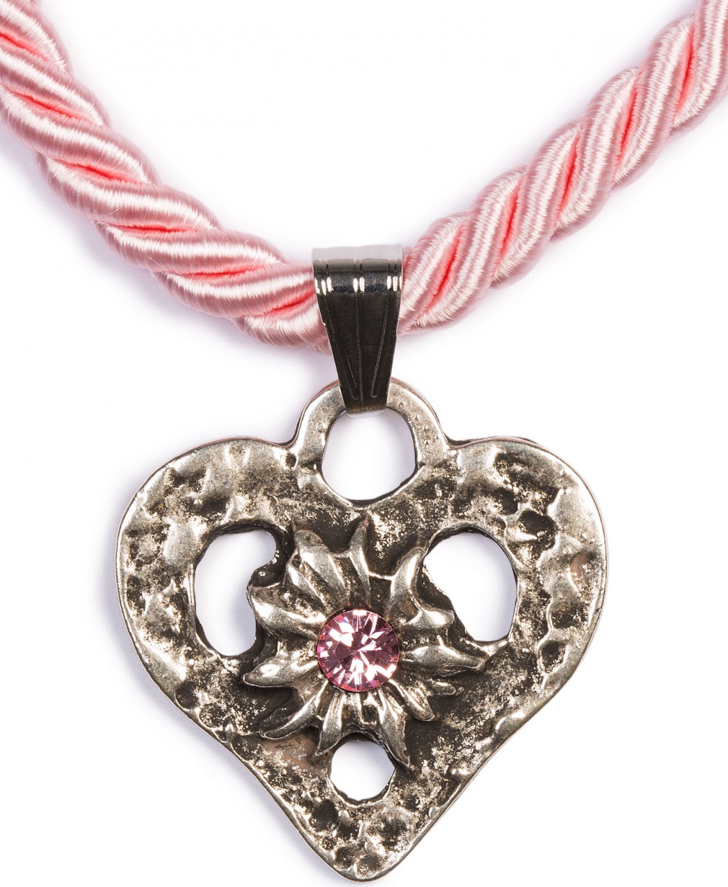 Braid Necklace with Heart Pendant, Rose Pink
