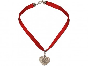 Satin Halskette mit Strassherzerl rot