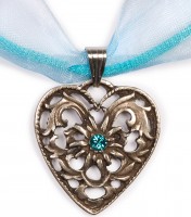 Aperçu: Collier ruban voile pendentif coeur turquoise