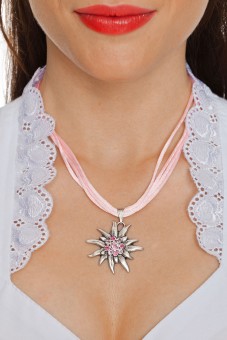 Satin Edelweiss Necklace, Rose Pink