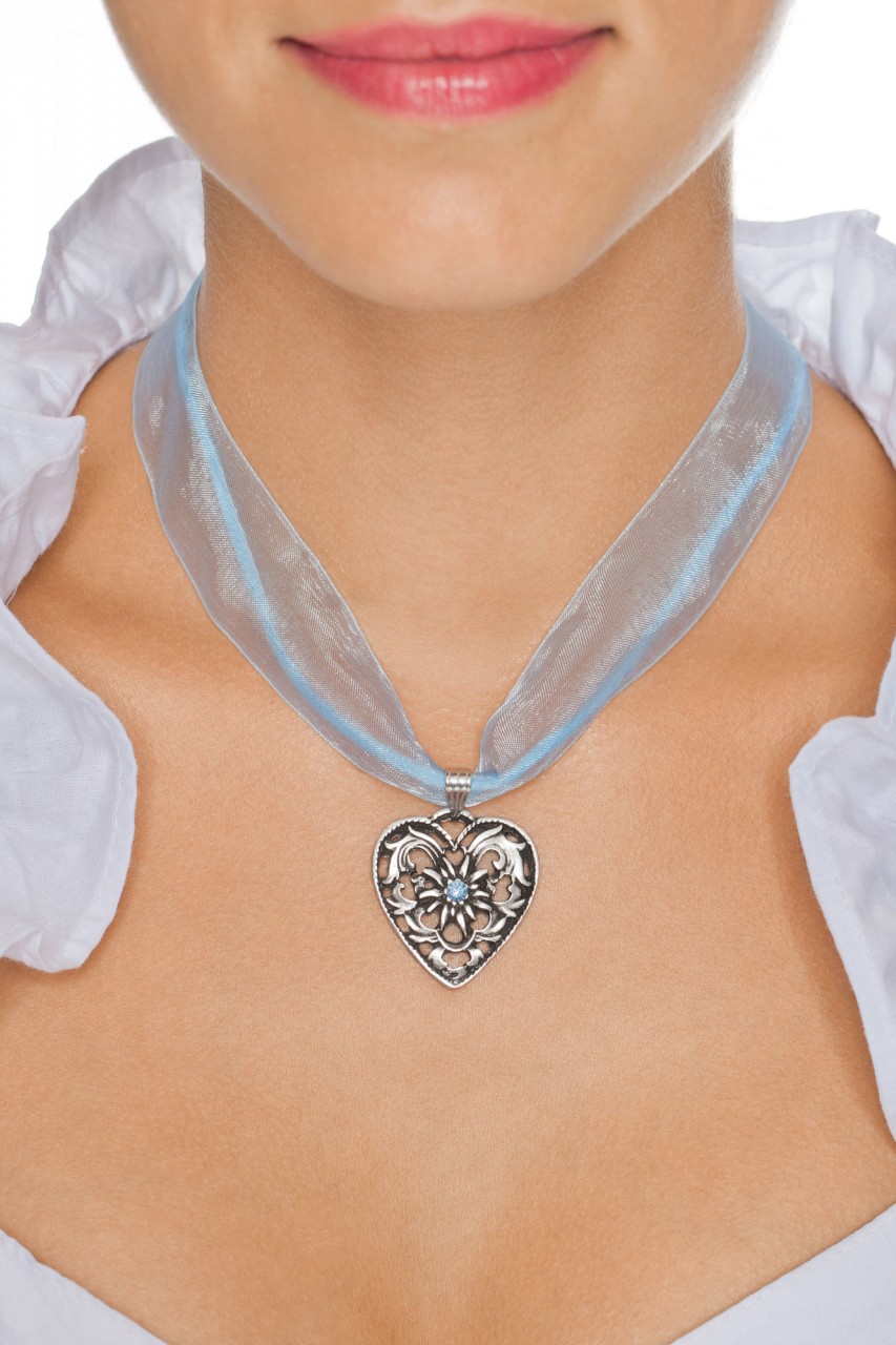 Podgląd: Naszyjnik z szyfonu i serca z kamieniem, jasnoniebieski