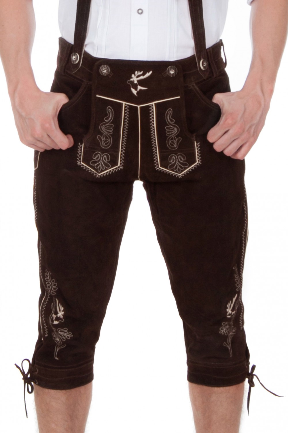 Edelnice Trachtenmode Bavarian Traditional Short Leather Trousers Valentin Lederhosen with Belt 