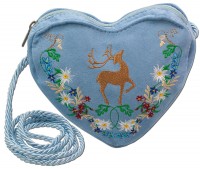 Vorschau: Herz Trachtentasche blau mit Hirsch und Blumenranke