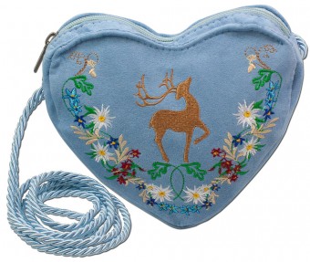 Herz Trachtentasche blau mit Hirsch und Blumenranke