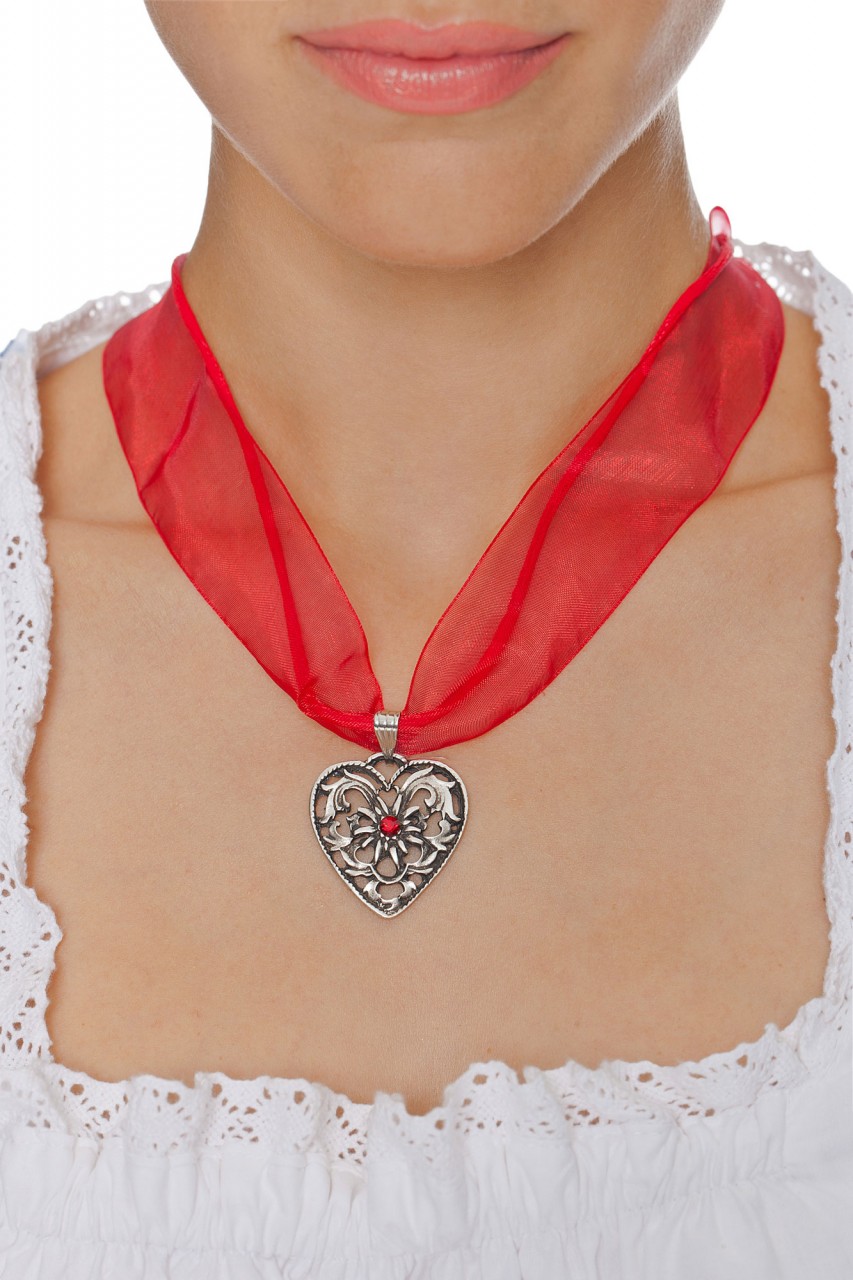 Vorschau: Chiffonband Herzkette mit Stein, rot