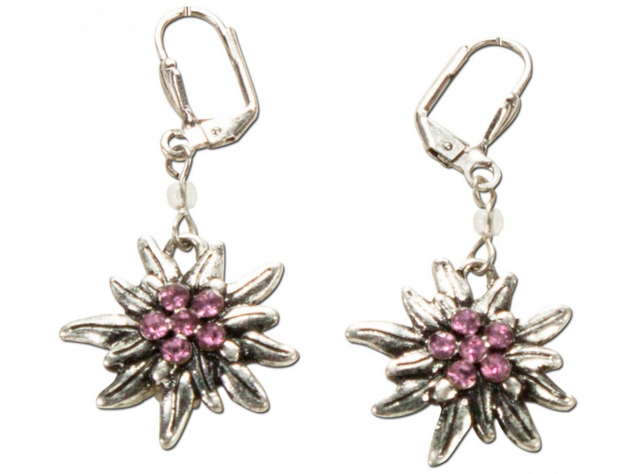 Traditional Earrings, Edelweiß, Silver-Pink