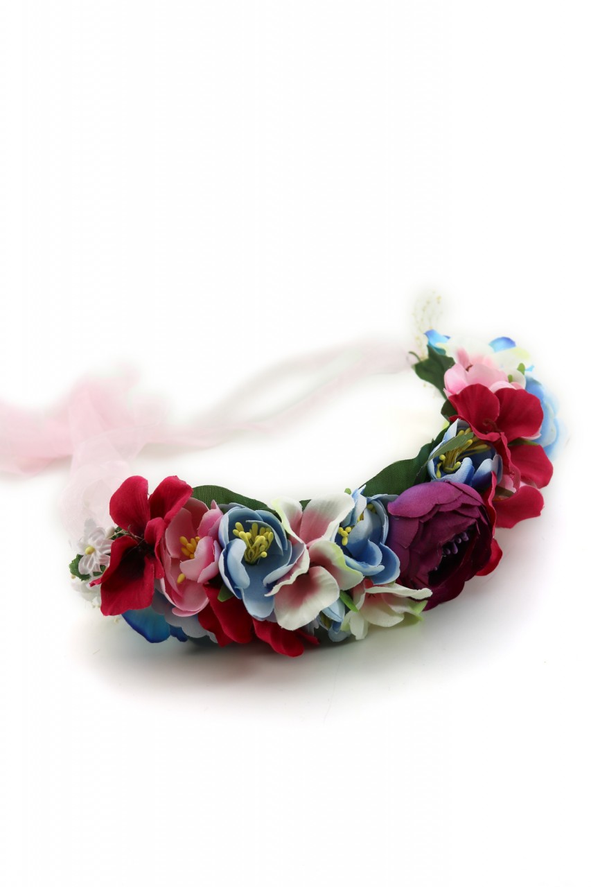 Lila Blumen Haarband mit rosanem Band