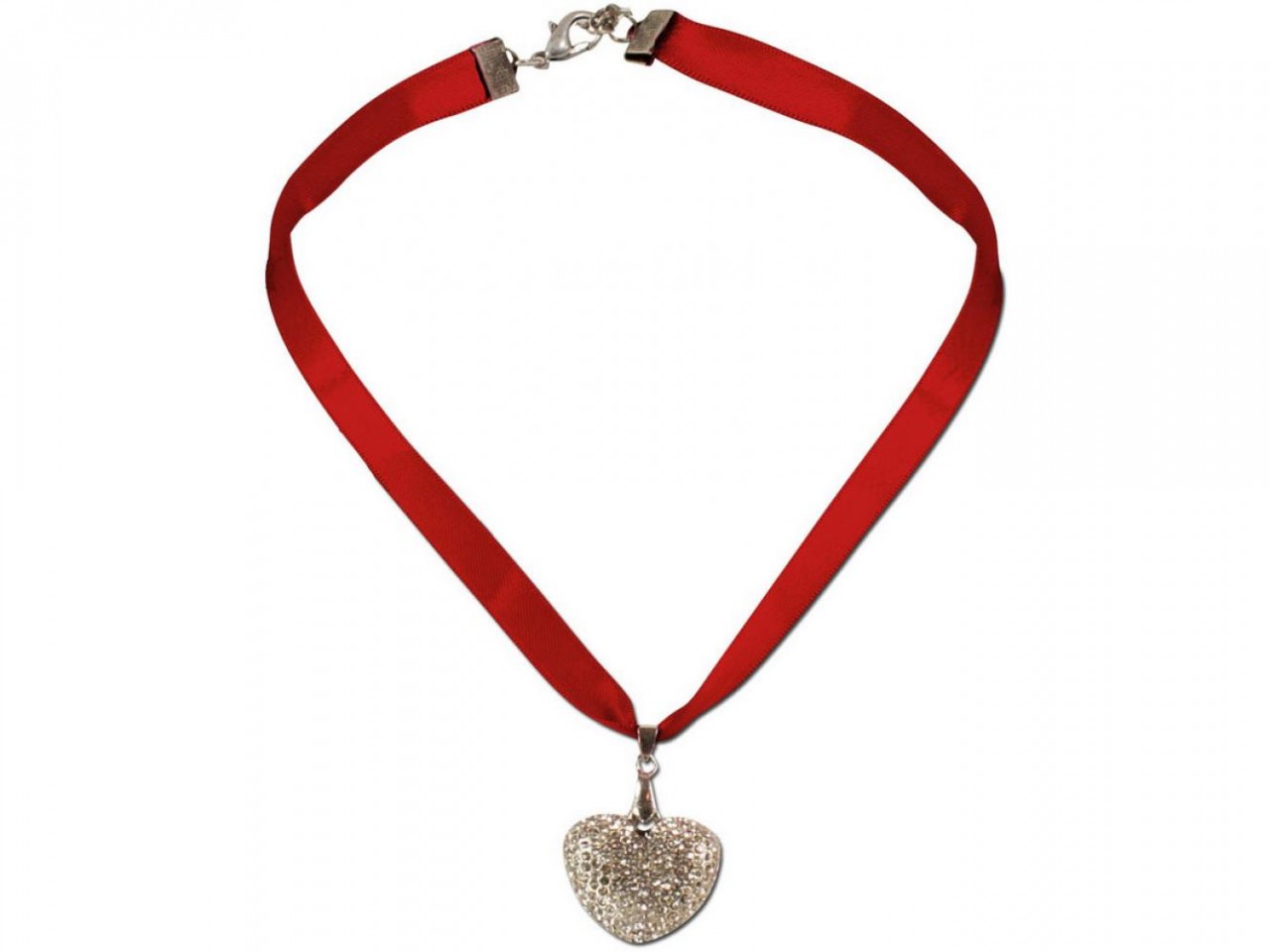 Preview: Satin Necklace with Rhinestone Heart, Rot