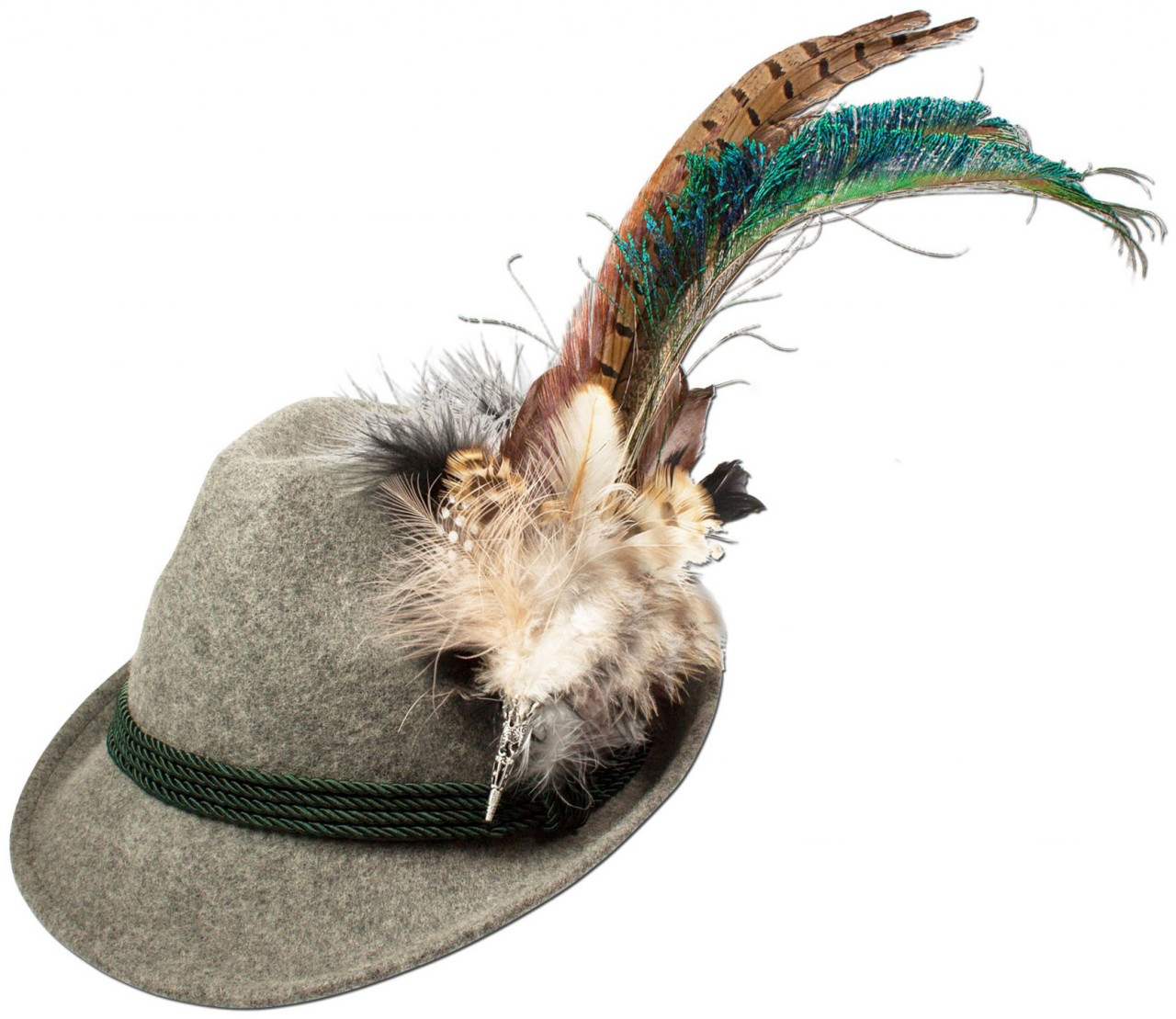 Felt Hat with Peacock Feather, Grey