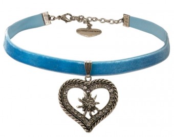 Velvet headband rhinestone heart light blue