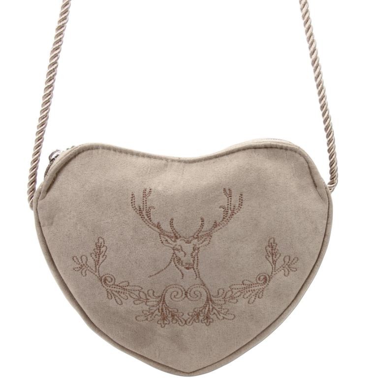 Herzförmige Trachtentasche Hirsch & Eichenlaub taupe-grau