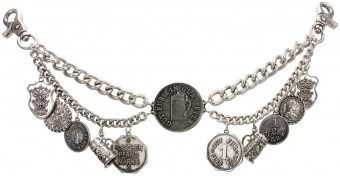 Charivari Chain with Beer Coins, Antique Silver