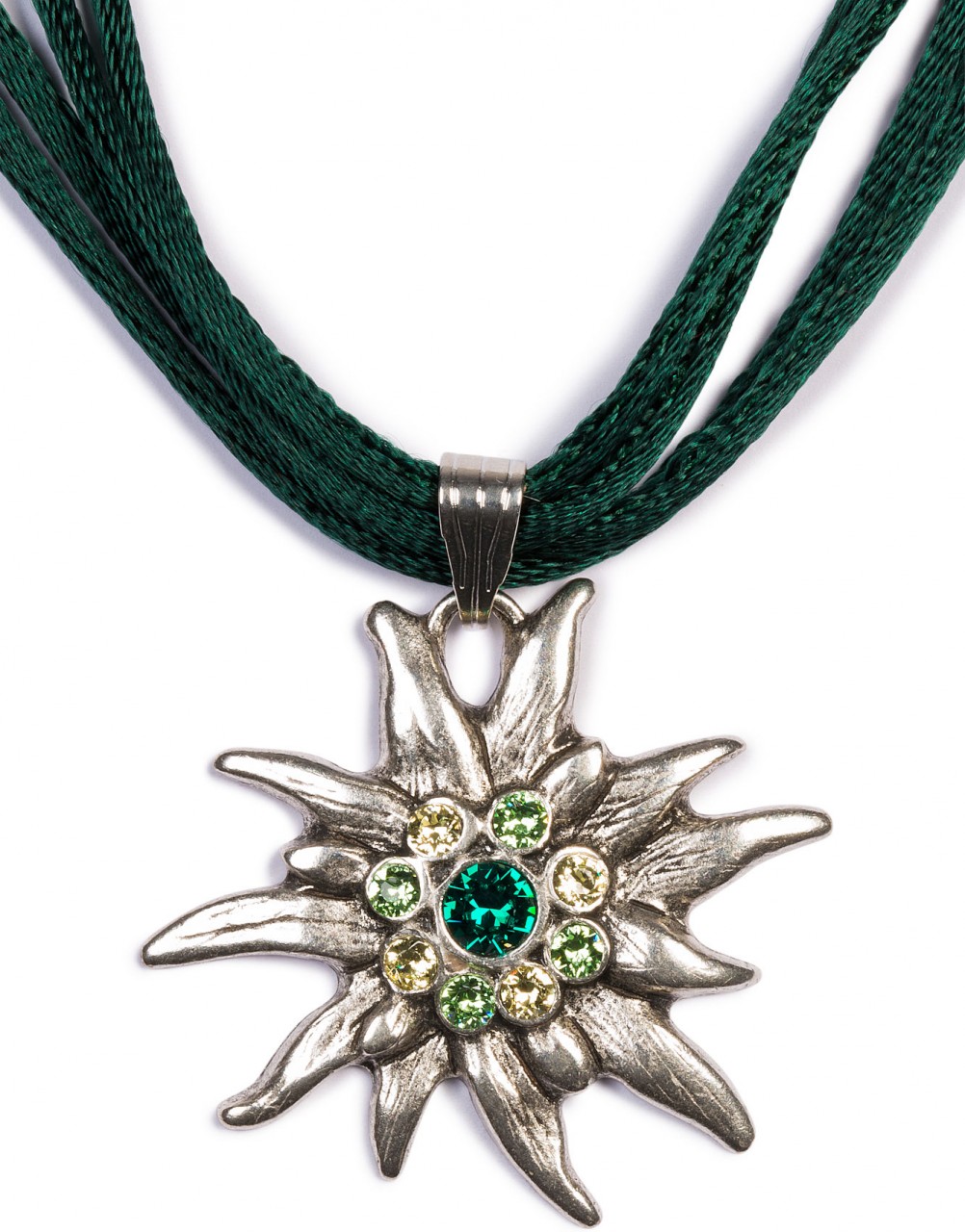 Satin Edelweiss Necklace, Fir Green
