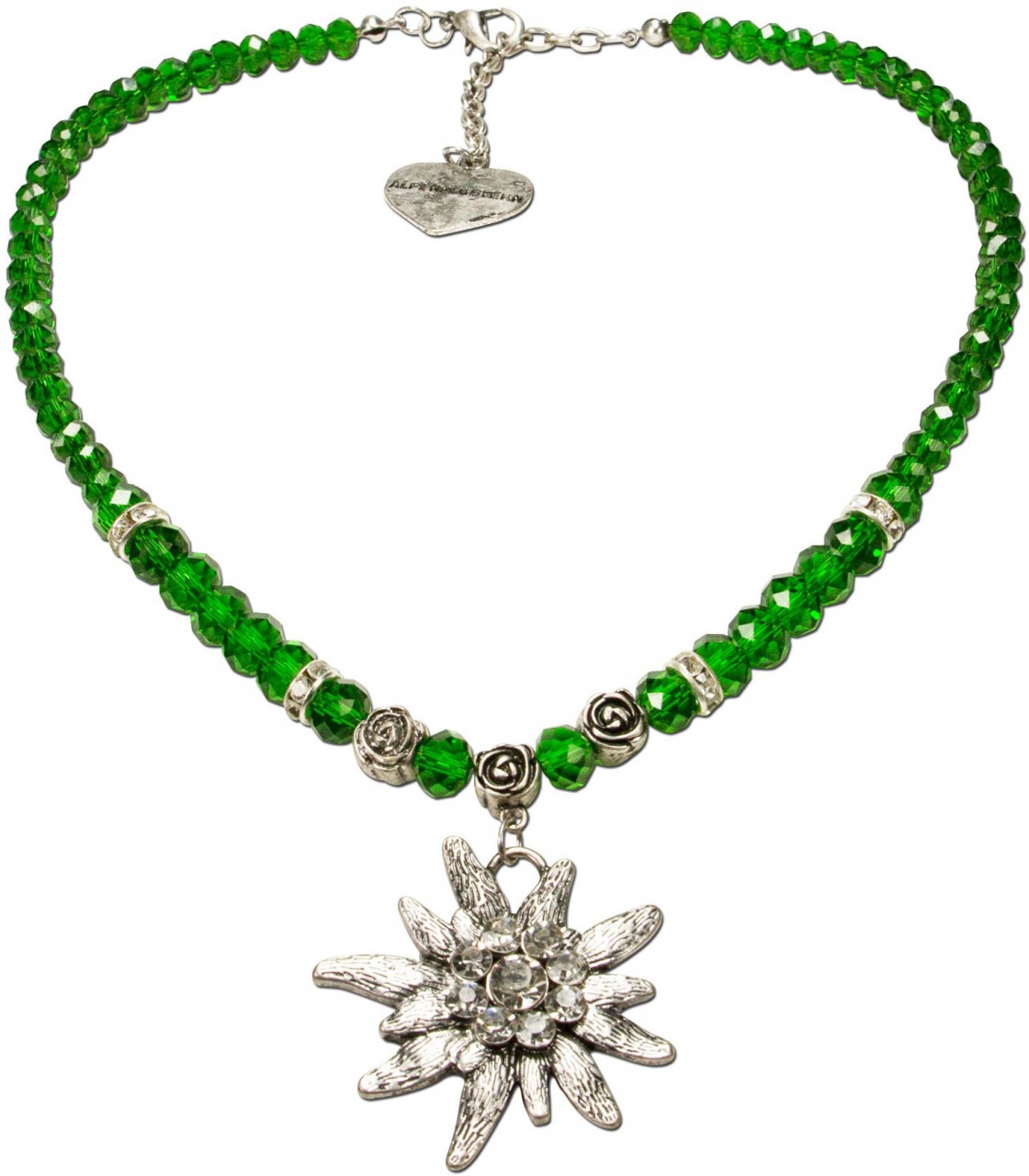 Traditional Necklace large Edelweiß green