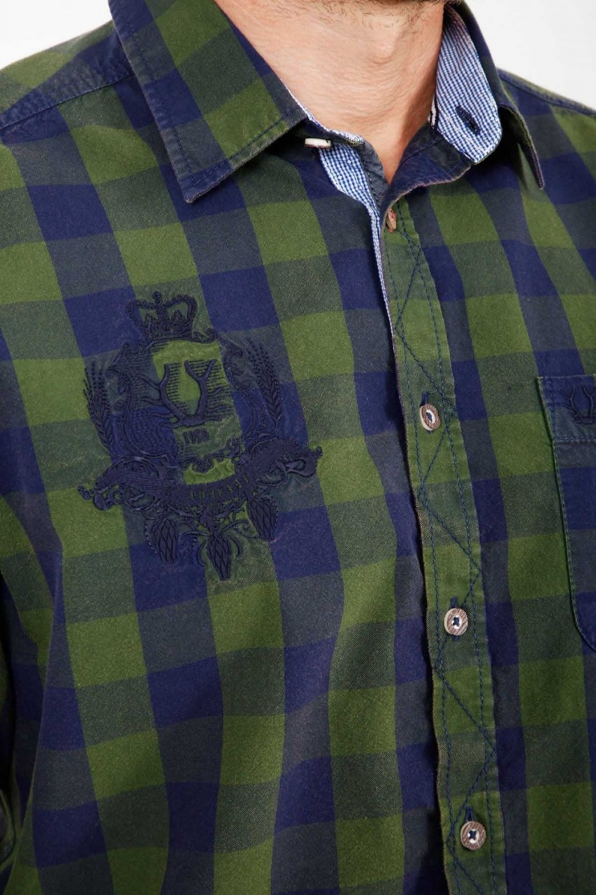 Preview: Trachtenhemd Woodsman grün/blau