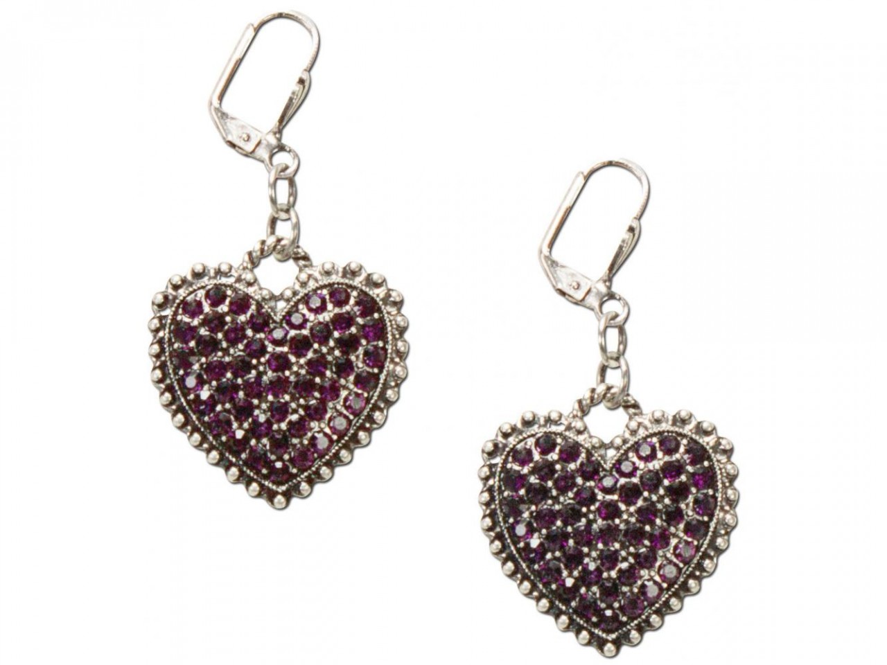 Heart-shaped Rhinestone Earrings, Lilac
