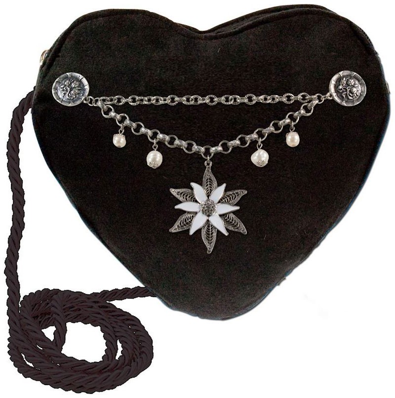 Heart-shaped Handbag with Edelweiß Charivari, Black